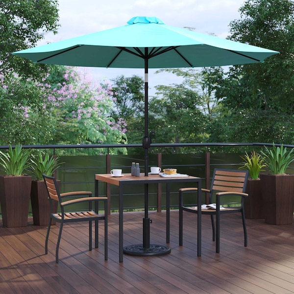 Flash Furniture Patio Set-35" Table-2 Chairs-Teal Umbrella-Base XU-DG-810060062-UB19BTL-GG - main